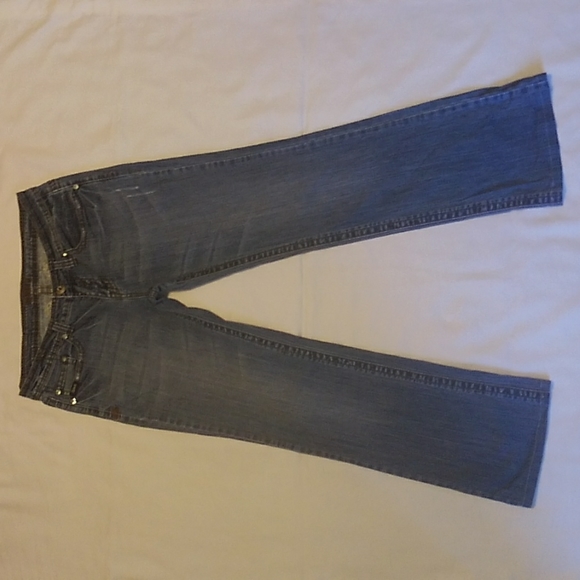 Adiktd Embroidered Denim Blue Jeans Button Down Flaps Gems 10/W31 - Picture 1 of 8